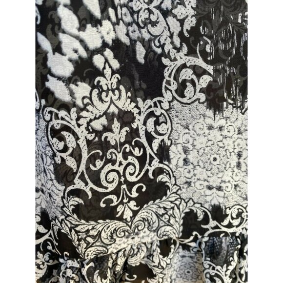 Lily White Sheer Black & White Floral Print Blouse M Made In USA - Picture 4 of 4